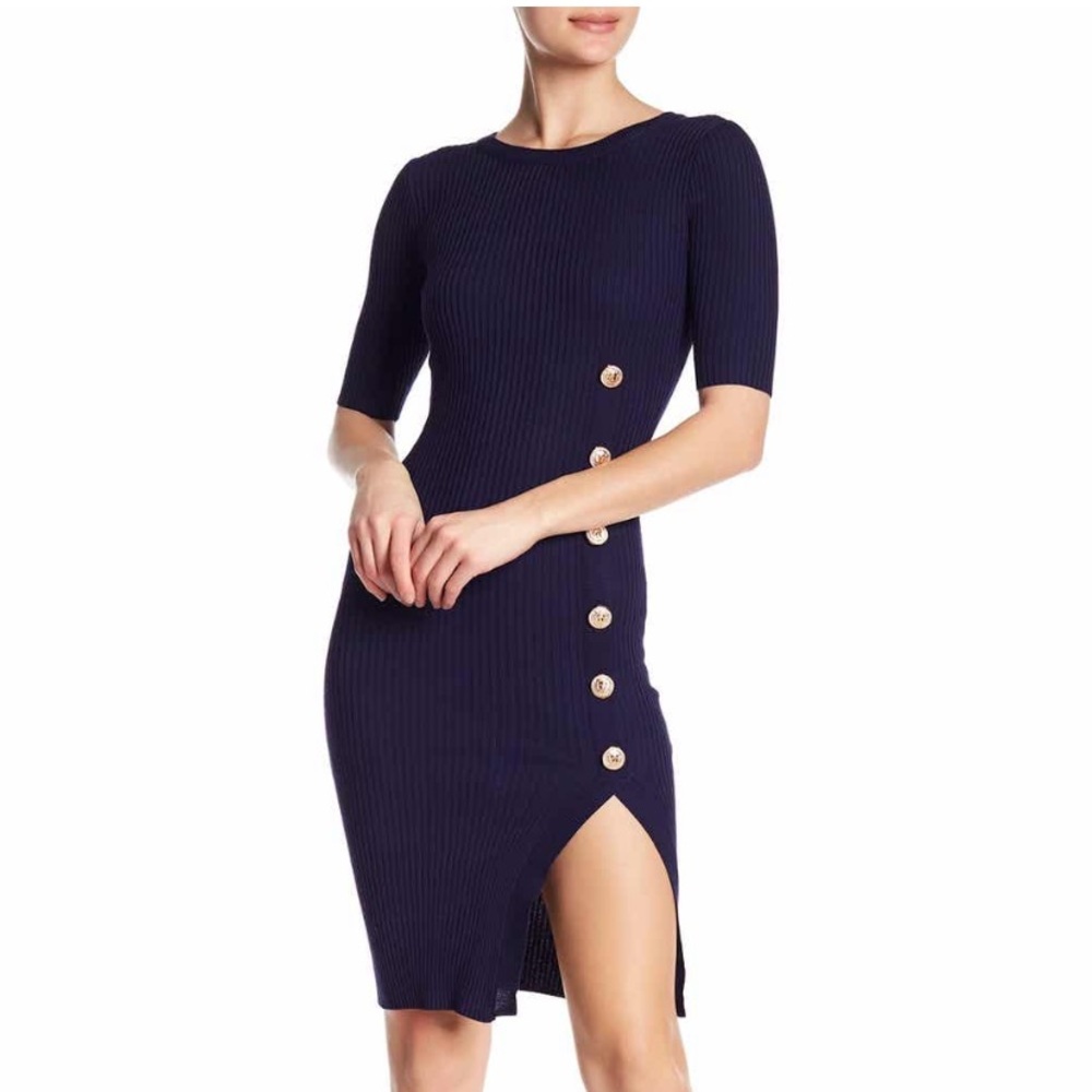 Pink Owl Bodycon Goldtone Button Dress